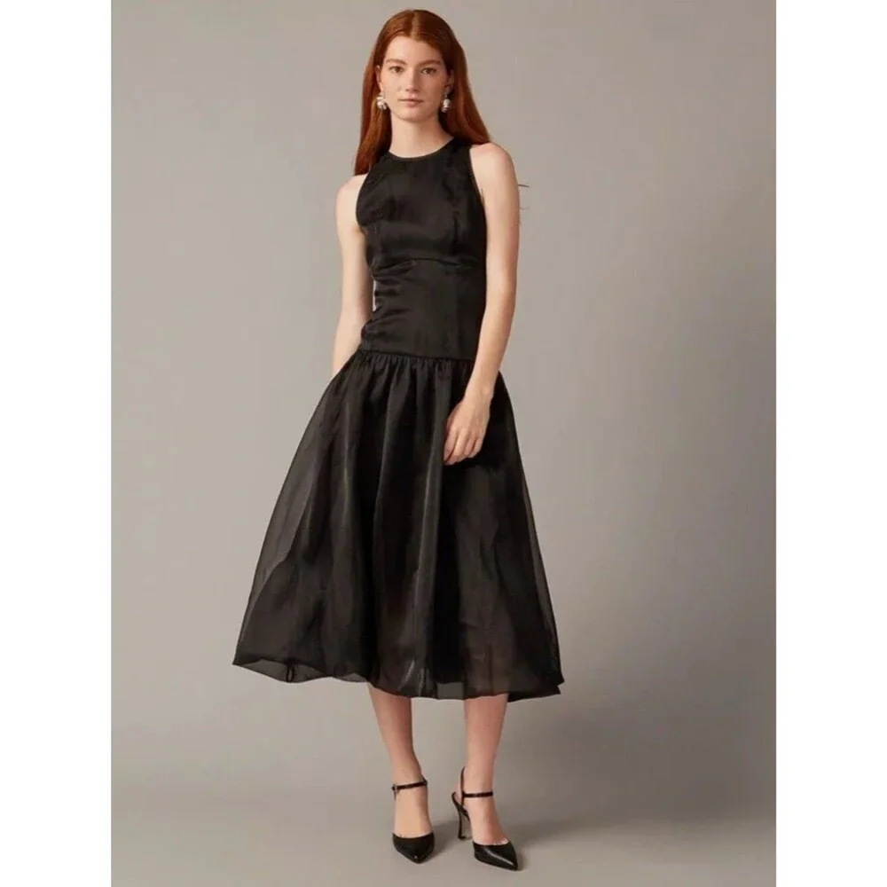 J.Crew Collection Bubble Skirt Drop Waist Dress In Black Organza Size 8 NWT